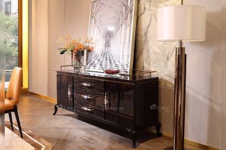 奢华会所家具品牌水多视频直播样板间家具轻奢后现代卧室时尚餐厅金丝黑檀黑亮餐柜