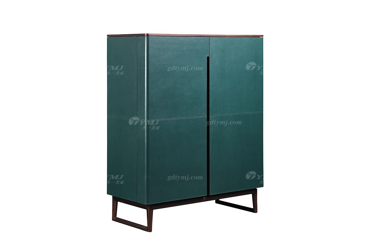 现代时尚水多多APP视频永久免费网品牌高档家具餐厅绿色皮艺+白蜡实木酒柜JG-06酒柜1