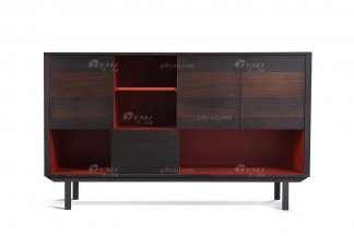 意式极简风格水多视频直播别墅豪宅家具品牌现代轻奢餐厅时尚烟熏橡木色+烤漆餐边柜