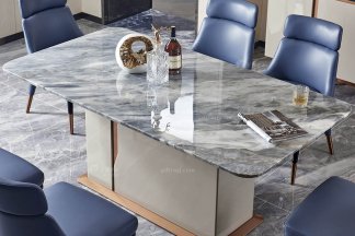 后现代轻奢风格家具水多视频直播会所别墅品牌家具时尚餐厅大理石面卡其色餐桌