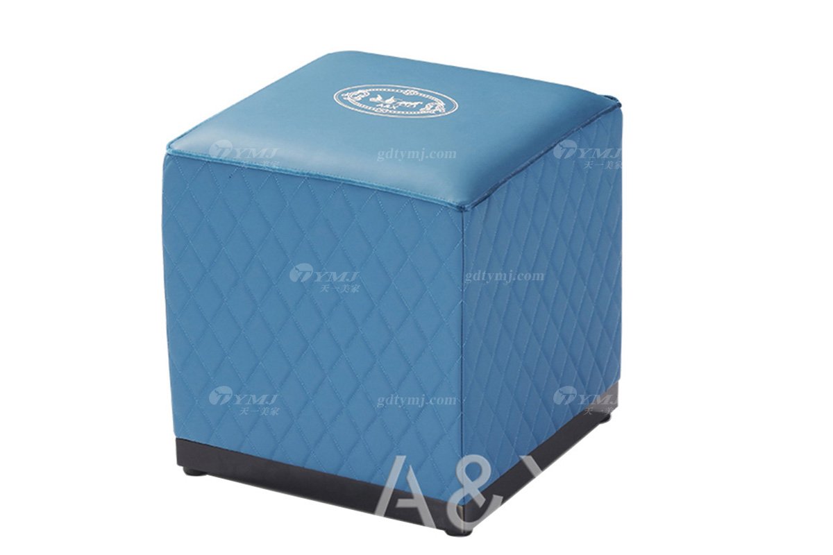 轻奢后现代风格家具水多视频直播会所别墅品牌家具大气蓝色真皮梳妆凳方凳